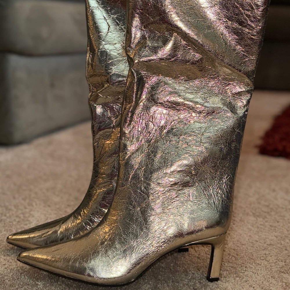 Zara Tall Metallic Boots -New